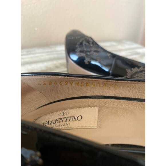 Valentino Garavani Black Patent Lace Peep Toe Pumps Heels Size 37.5 (7.5 US) - Picture 10 of 12